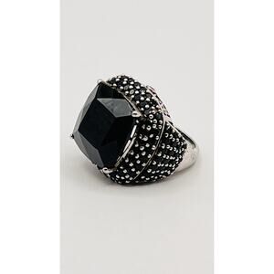 Vintage Designer Black Tourmaline Ring 925 Sterling Silver Sz 8 Chunky Cocktail